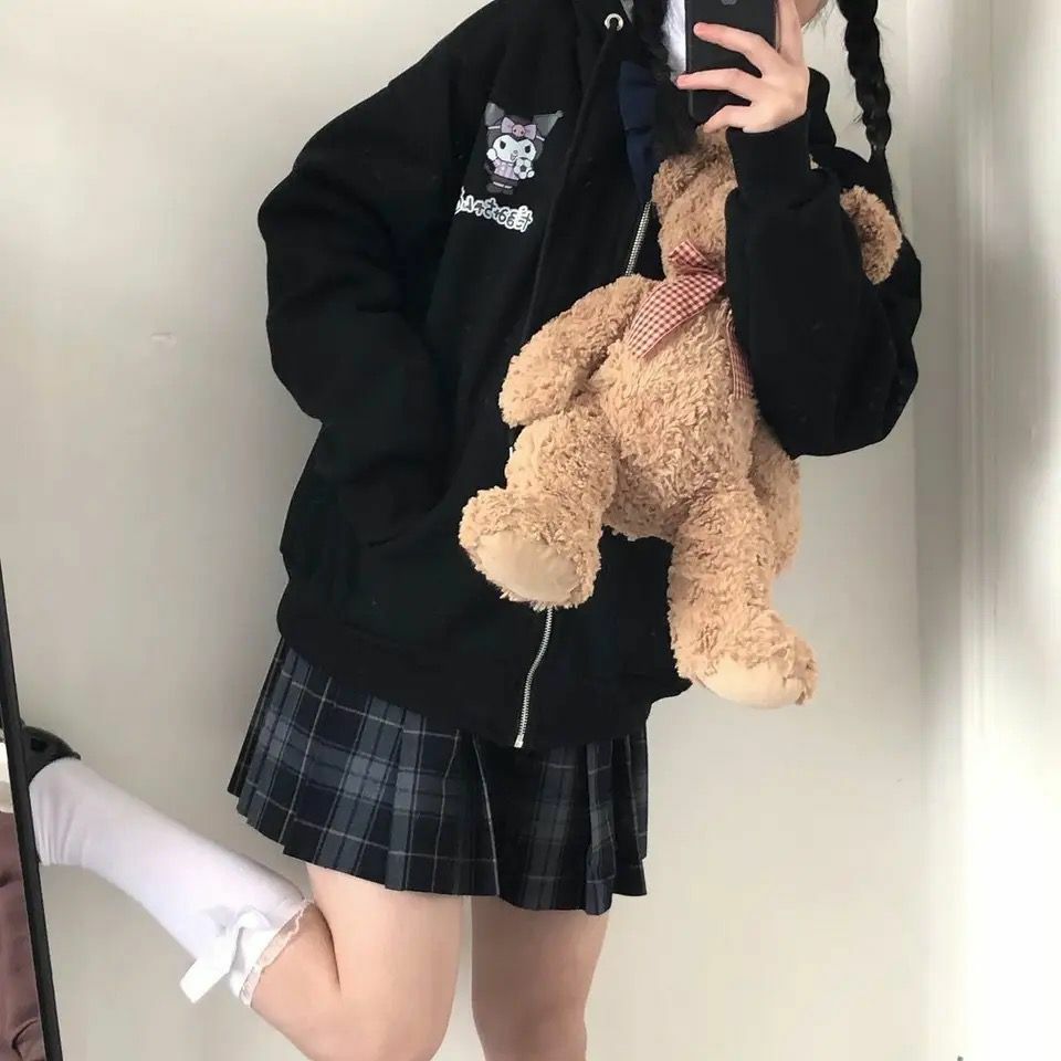 Harajuku Kuromi Siyah Fermuarlı Hırka