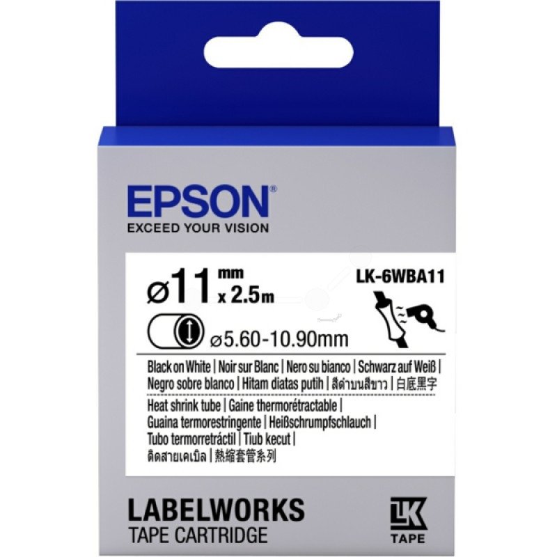 Epson LK-6WBA11 Isıyla Daralan Siyah Üzeri Beyaz 11MM 2,5Metre Etiket
