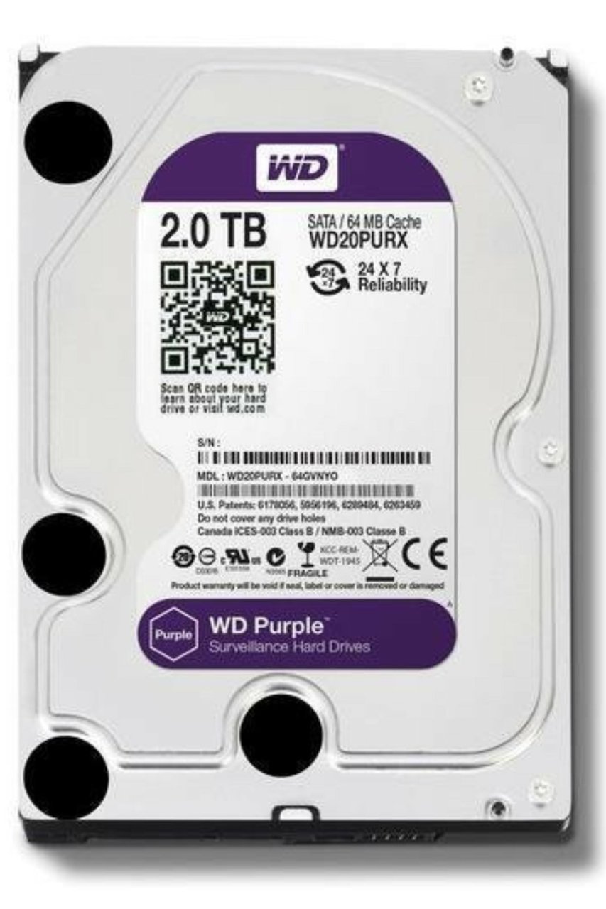 Wd 2Tb Purple 3.5'' 5400 Rpm Sata 3 Wd20purx Güvenlik Hdd 7-24 Harddisk (İthalat)