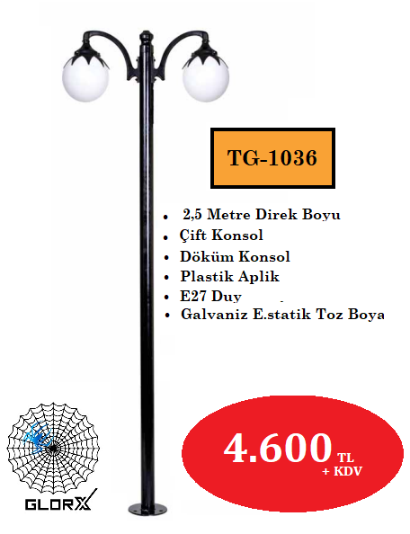 2,5 Metre Çift Konsol Park Bahçe Aydınlatma Direği TGA-1036