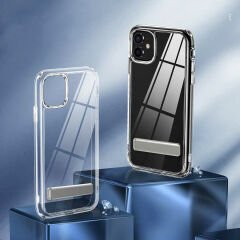 iPhone 12 Kılıf Standlı Şeffaf Silikon L-Stand Kapak
