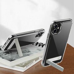 iPhone 12 Kılıf Standlı Şeffaf Silikon L-Stand Kapak