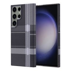 Samsung Galaxy S23 Ultra Kılıf Kablosuz Şarj Özellikli Karbon Fiber Görünümlü Nekst Kapak