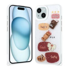 iPhone 15 Kılıf Parlayan Simli Kabartma Figürlü Cevze Kapak