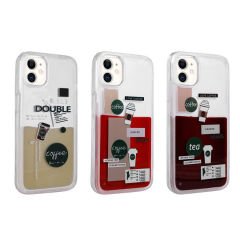 iPhone 12 Kılıf Desenli Sıvılı Drink Silikon Kapak