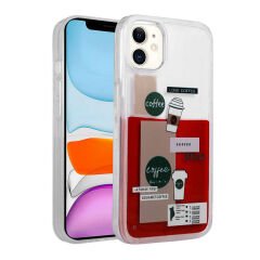 iPhone 12 Kılıf Desenli Sıvılı Drink Silikon Kapak