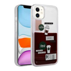 iPhone 12 Kılıf Desenli Sıvılı Drink Silikon Kapak