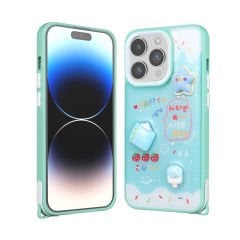 iPhone 14 Pro Max Kılıf Parlayan Simli Kabartma Figürlü Cevze Kapak