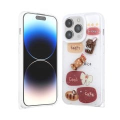 iPhone 14 Pro Max Kılıf Parlayan Simli Kabartma Figürlü Cevze Kapak