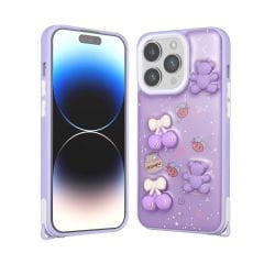 iPhone 14 Pro Max Kılıf Parlayan Simli Kabartma Figürlü Cevze Kapak