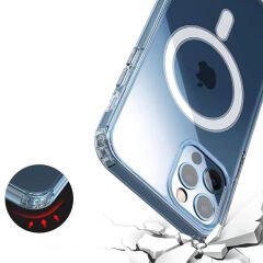 iPhone 11 Kılıf Magsafe Şarj Özellikli Şeffaf Sert PC Embos Kapak