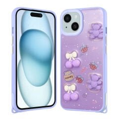 iPhone 14 Plus Kılıf Parlayan Simli Kabartma Figürlü Cevze Kapak