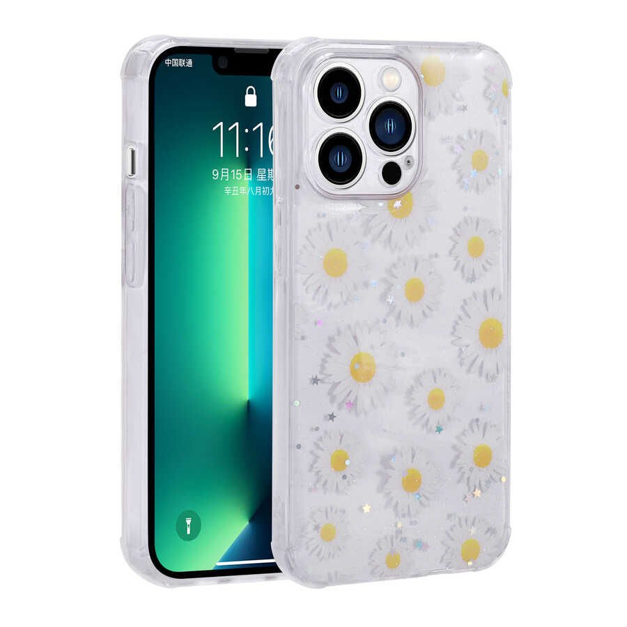 iPhone 13 Pro Kılıf Simli Desenli Kamera Korumalı Parlak Popy Kapak