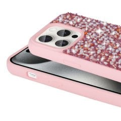 iPhone 15 Pro Max Kılıf Parlak Taşlı Tasarım Linea Kapak Kılıf