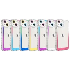 iPhone 14 Plus Kılıf Simli ve Renk Geçiş Tasarımlı Lens Korumalı Park Kapak