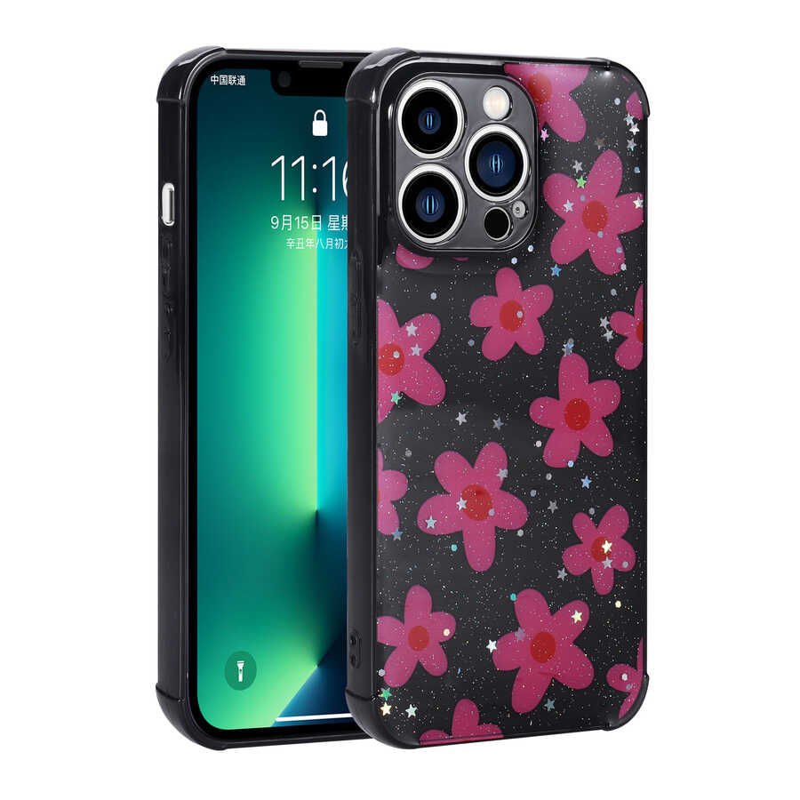 iPhone 11 Pro Kılıf Simli Desenli Kamera Korumalı Parlak Popy Kapak