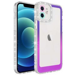iPhone 12 Kılıf Simli ve Renk Geçiş Tasarımlı Lens Korumalı Park Kapak