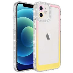 iPhone 12 Kılıf Simli ve Renk Geçiş Tasarımlı Lens Korumalı Park Kapak