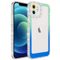 iPhone 12 Kılıf Simli ve Renk Geçiş Tasarımlı Lens Korumalı Park Kapak
