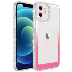 iPhone 12 Kılıf Simli ve Renk Geçiş Tasarımlı Lens Korumalı Park Kapak