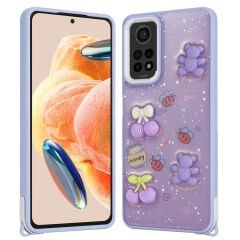 Xiaomi Redmi Note 12 Pro 4G Kılıf Parlayan Simli Kabartma Figürlü Cevze Kapak