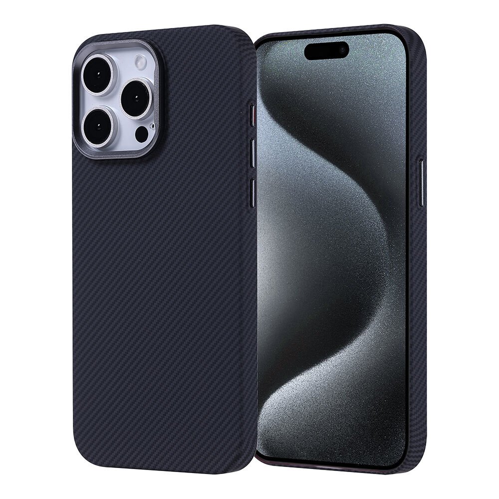 iPhone 15 Pro Max Kılıf Kablosuz Şarj Özellikli Karbon Fiber Görünümlü Nekst Kapak