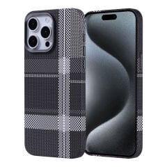 iPhone 15 Pro Max Kılıf Kablosuz Şarj Özellikli Karbon Fiber Görünümlü Nekst Kapak