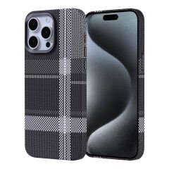 iPhone 15 Pro Max Kılıf Kablosuz Şarj Özellikli Karbon Fiber Görünümlü Nekst Kapak