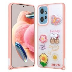 Xiaomi Redmi Note 12 4G Kılıf Parlayan Simli Kabartma Figürlü Cevze Kapak