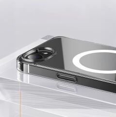 iPhone 16E Kılıf Kablosuz Şarj Özellikli Şeffaf Sert PC Embos Kapak