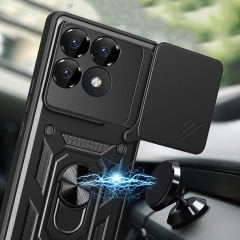 Xiaomi Poco F6 Pro Kılıf Magnetik Standlı Kamera Korumalı Sürgülü Vega Kapak