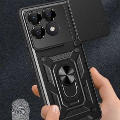 Xiaomi Poco F6 Pro Kılıf Magnetik Standlı Kamera Korumalı Sürgülü Vega Kapak