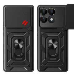 Xiaomi Poco F6 Pro Kılıf Magnetik Standlı Kamera Korumalı Sürgülü Vega Kapak Mavi