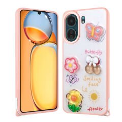 Xiaomi Redmi 13C Kılıf Parlayan Simli Kabartma Figürlü Cevze Kapak