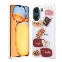 Xiaomi Redmi 13C Kılıf Parlayan Simli Kabartma Figürlü Cevze Kapak