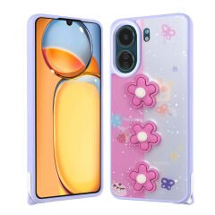 Xiaomi Redmi 13C Kılıf Parlayan Simli Kabartma Figürlü Cevze Kapak