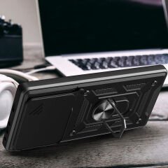 Xiaomi Poco F6 Kılıf Magnetik Standlı Kamera Korumalı Sürgülü Vega Kapak Siyah