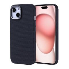 iPhone 15 Kılıf Kablosuz Şarj Özellikli Karbon Fiber Görünümlü Nekst Kapak