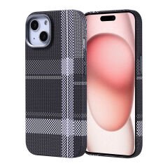 iPhone 15 Kılıf Kablosuz Şarj Özellikli Karbon Fiber Görünümlü Nekst Kapak