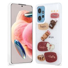 Xiaomi Redmi 12 4G Kılıf Parlayan Simli Kabartma Figürlü Cevze Kapak