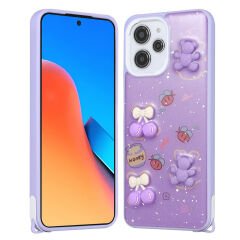 Xiaomi Redmi 12 4G Kılıf Parlayan Simli Kabartma Figürlü Cevze Kapak