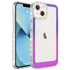 iPhone 13 Kılıf Simli ve Renk Geçiş Tasarımlı Lens Korumalı  Park Kapak