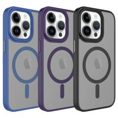 iPhone 14 Pro Kılıf Mat Arka Yüzey Wireless Şarj Özellikli Flet Magsafe Kapak