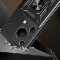 Huawei Pura 70 Ultra Kılıf Magnetik Standlı Kamera Korumalı Sürgülü Vega Kapak Mavi