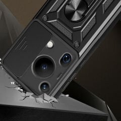 Huawei Pura 70 Ultra Kılıf Magnetik Standlı Kamera Korumalı Sürgülü Vega Kapak Siyah