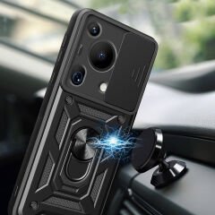 Huawei Pura 70 Ultra Kılıf Magnetik Standlı Kamera Korumalı Sürgülü Vega Kapak Mavi