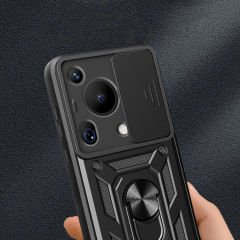 Huawei Pura 70 Ultra Kılıf Magnetik Standlı Kamera Korumalı Sürgülü Vega Kapak Siyah