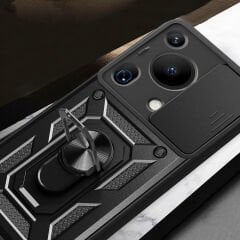 Huawei Pura 70 Ultra Kılıf Magnetik Standlı Kamera Korumalı Sürgülü Vega Kapak Siyah