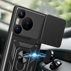 Huawei Pura 70 Pro 5G Kılıf Magnetik Standlı Kamera Korumalı Sürgülü Vega Kapak