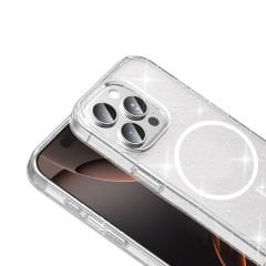 iPhone 14 Pro Max Kılıf Kablosuz Şarj Özellikli Parlayan Simli Saydam Renkli Maris Kapak